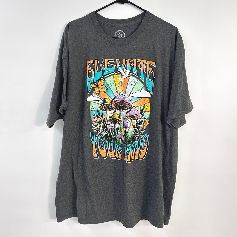 Mushroom Graphic Tee 2XL Gray Psychedelic Fairy Grunge Hippie Boho Oversized
